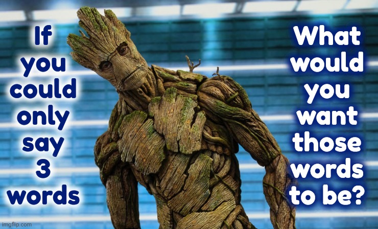 What Could You Do With A Three Word Lexicon | If
you
could
only
say
3
words; What
would
you
want
those
words
to be? | image tagged in groot,lexicon,vocabulary,oh lord please don't let me be misunderstood,words,memes | made w/ Imgflip meme maker