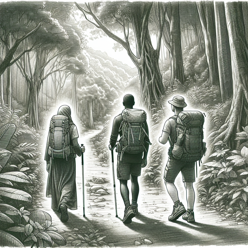 3 hikers on a trail Blank Meme Template