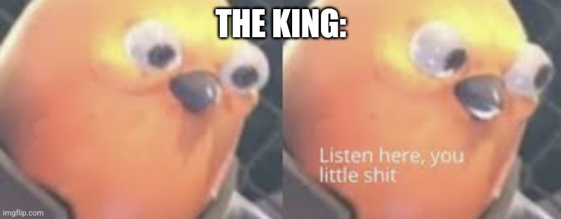 Listen here you little shit bird | THE KING: | image tagged in listen here you little shit bird | made w/ Imgflip meme maker