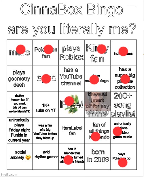 CinnaBox Bingo | image tagged in cinnabox bingo | made w/ Imgflip meme maker