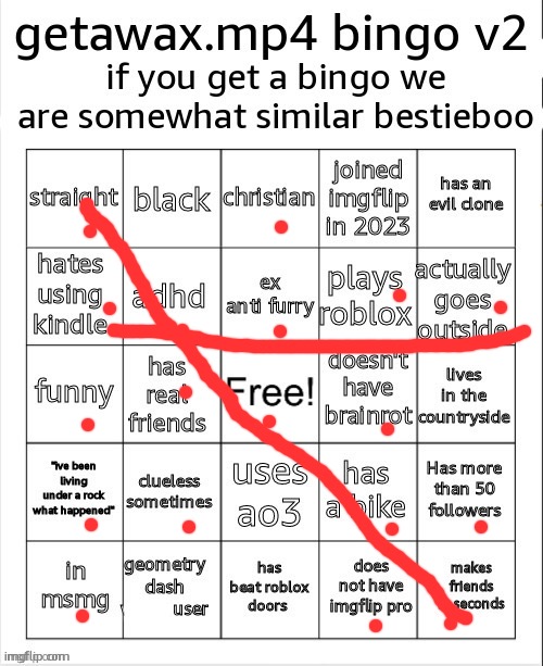 Getawax and I are similar in some aspects YIPPEE | image tagged in getawax bingo v2 5 txt | made w/ Imgflip meme maker