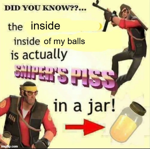 Sniper’s piss | inside of my balls | image tagged in sniper s piss | made w/ Imgflip meme maker