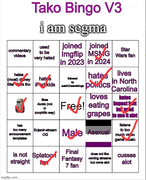 Tako Bingo V3 | i am segma | image tagged in tako bingo v3 | made w/ Imgflip meme maker