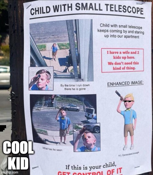 the kid | COOL KID | image tagged in funny,fun,cool | made w/ Imgflip meme maker