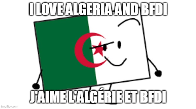 i like both | I LOVE ALGERIA AND BFDI; J'AIME L'ALGÉRIE ET BFDI | image tagged in algeria flag bfdi | made w/ Imgflip meme maker