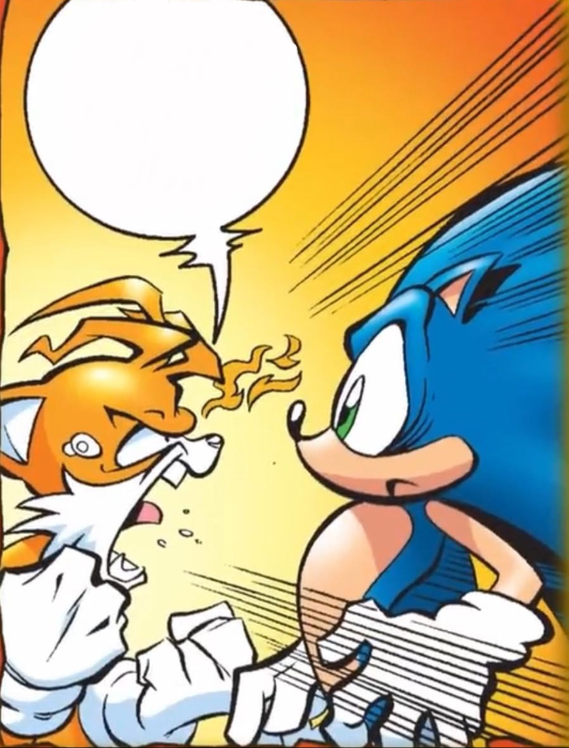 Tails shouting ___ at Sonic Blank Meme Template