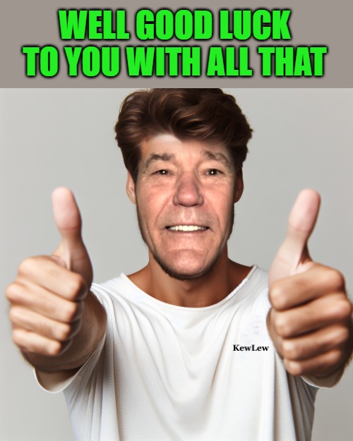 kewlew thumbs up | WELL GOOD LUCK TO YOU WITH ALL THAT | image tagged in kewlew thumbs up | made w/ Imgflip meme maker