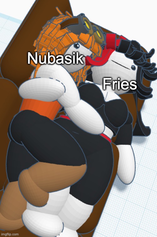 Claire and Gadget cuddling | Nubasik; Fries | image tagged in claire and gadget cuddling | made w/ Imgflip meme maker