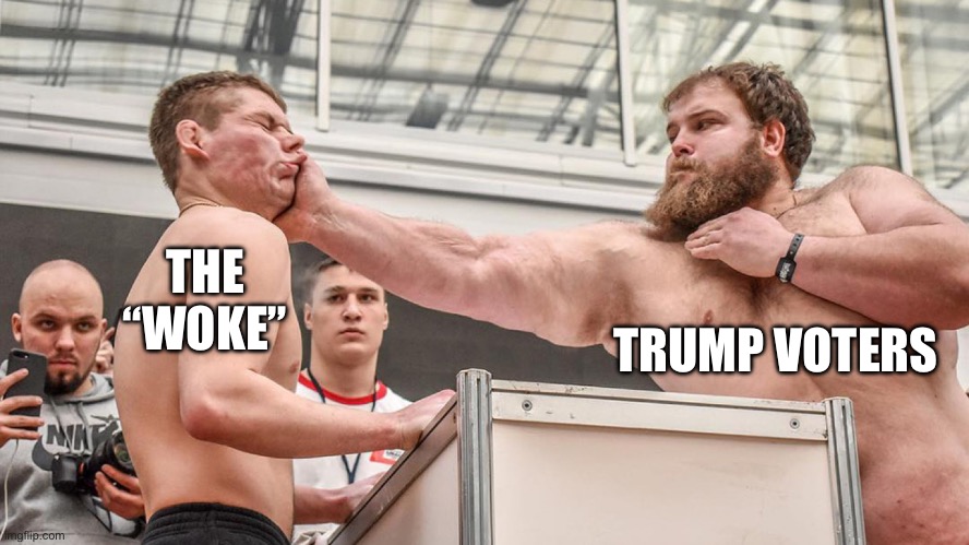 They are certainly awake now… | THE “WOKE”; TRUMP VOTERS | image tagged in slap | made w/ Imgflip meme maker