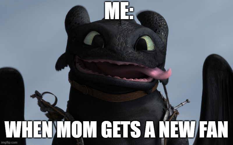 Wen mom get's a new fan | ME:; WHEN MOM GETS A NEW FAN | image tagged in me | made w/ Imgflip meme maker