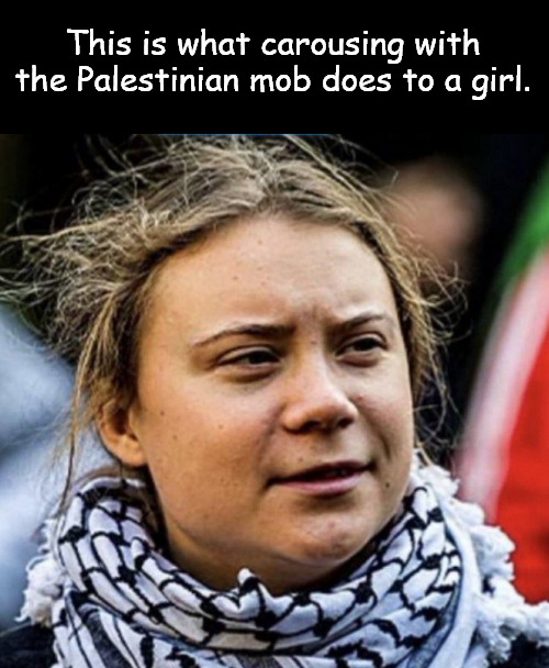 It's not getting better for Greta | This is what carousing with the Palestinian mob does to a girl. | image tagged in memes,politics,greta,palestine | made w/ Imgflip meme maker