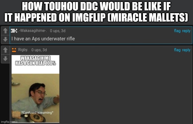 Sis has no mercy | HOW TOUHOU DDC WOULD BE LIKE IF IT HAPPENED ON IMGFLIP (MIRACLE MALLETS) | image tagged in sis has no mercy | made w/ Imgflip meme maker