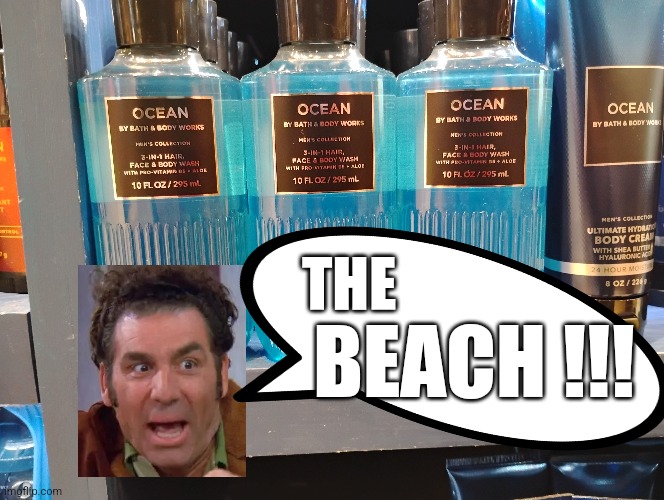 Kramer could have been a fragrance millionaire | THE; BEACH !!! | image tagged in kramer,seinfeld,day at the beach | made w/ Imgflip meme maker