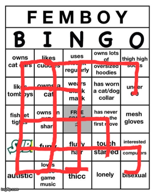 Oh hell nah the loser bingo is almost filled | image tagged in femboy bingo | made w/ Imgflip meme maker