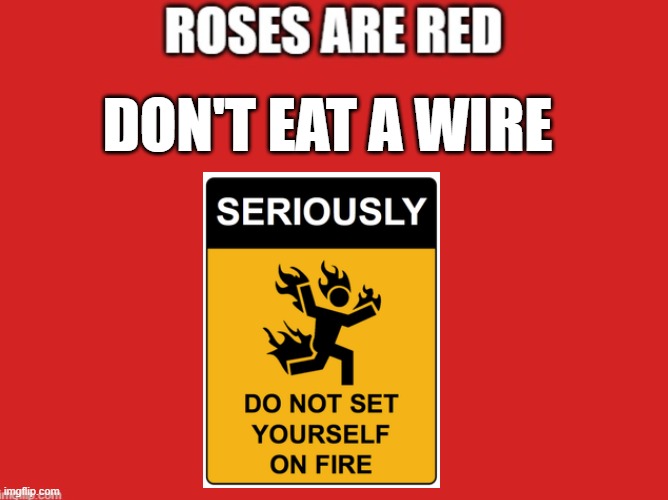 Roses are red | DON'T EAT A WIRE | image tagged in roses are red | made w/ Imgflip meme maker