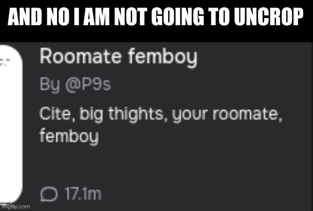 AND NO I AM NOT GOING TO UNCROP | made w/ Imgflip meme maker