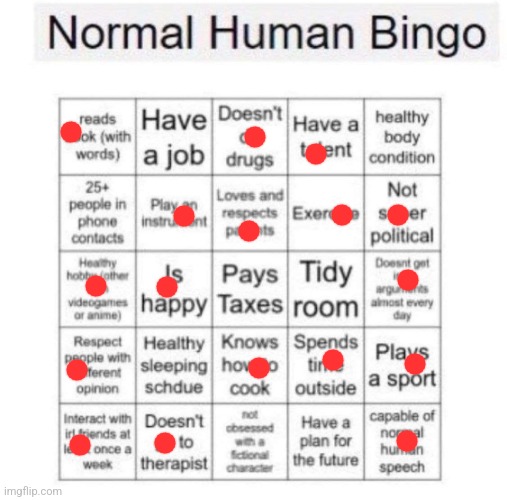 Normal human bingo | image tagged in normal human bingo | made w/ Imgflip meme maker