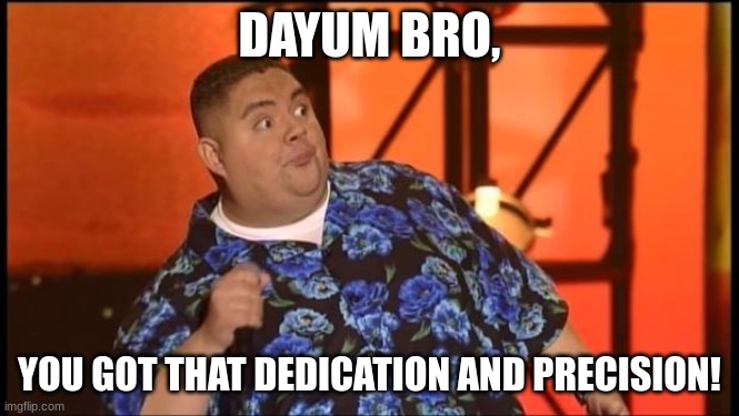 Gabriel Iglesias Dayum | DAYUM BRO, YOU GOT THAT DEDICATION AND PRECISION! | image tagged in gabriel iglesias dayum | made w/ Imgflip meme maker