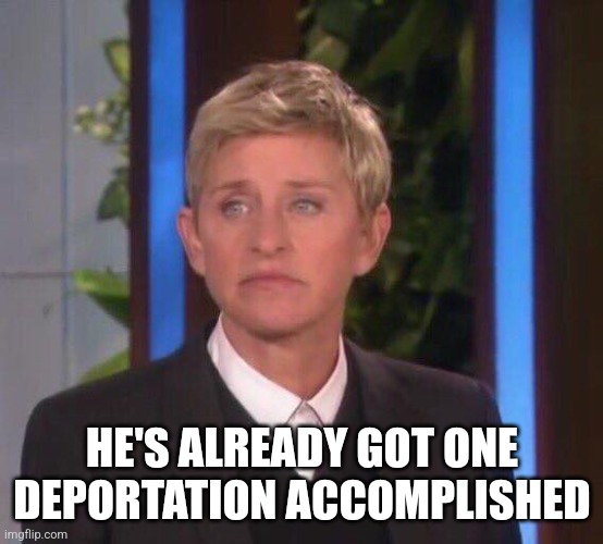 Disappointed Ellen | HE'S ALREADY GOT ONE DEPORTATION ACCOMPLISHED | image tagged in disappointed ellen | made w/ Imgflip meme maker