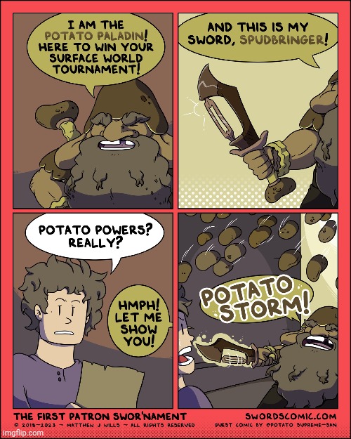 Potato storm | image tagged in potato,storm,potatoes,swords,comics,comics/cartoons | made w/ Imgflip meme maker