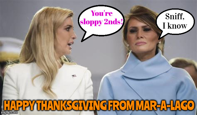 Happy Thanksgiving From Mar-A-lago | Sniff, I know; You're sloppy 2nds! HAPPY THANKSGIVING FROM MAR-A-LAGO | image tagged in happy thanksgiving from mar-a-lago | made w/ Imgflip meme maker