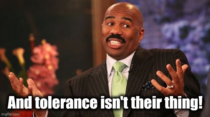 Steve Harvey Meme | And tolerance isn't their thing! | image tagged in memes,steve harvey | made w/ Imgflip meme maker