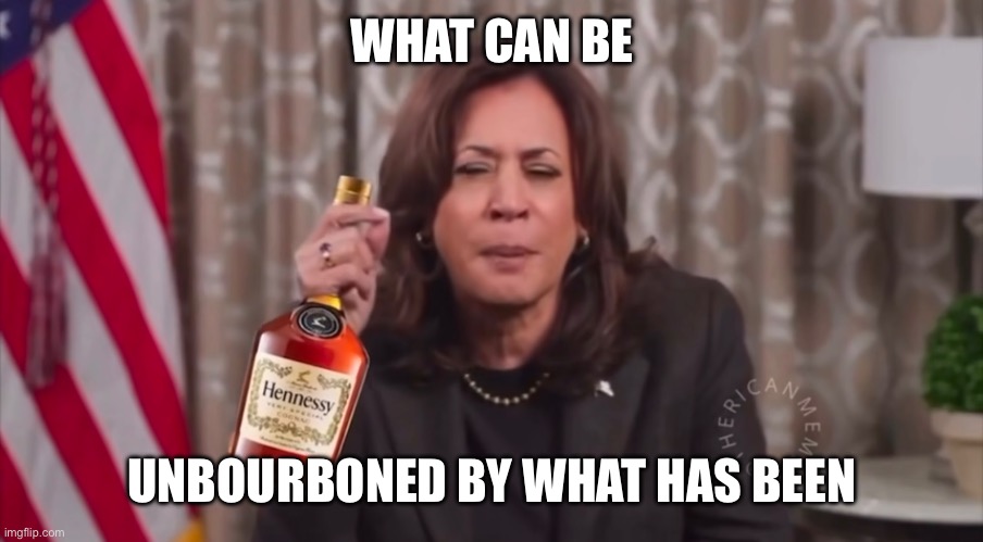 Unbourboned by what had been | WHAT CAN BE; UNBOURBONED BY WHAT HAS BEEN | image tagged in kamala,drunk | made w/ Imgflip meme maker