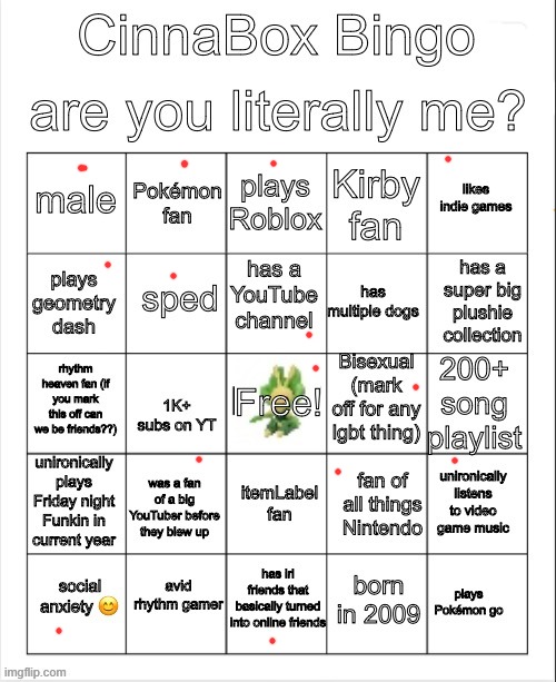 CinnaBox Bingo | image tagged in cinnabox bingo | made w/ Imgflip meme maker