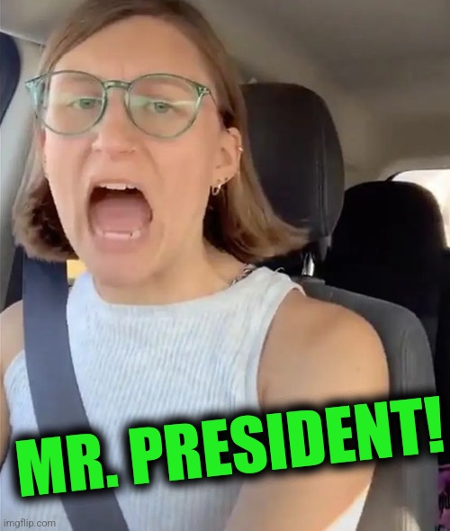 Unhinged Liberal Lunatic Idiot Woman Meltdown Screaming in Car | MR. PRESIDENT! | image tagged in unhinged liberal lunatic idiot woman meltdown screaming in car | made w/ Imgflip meme maker