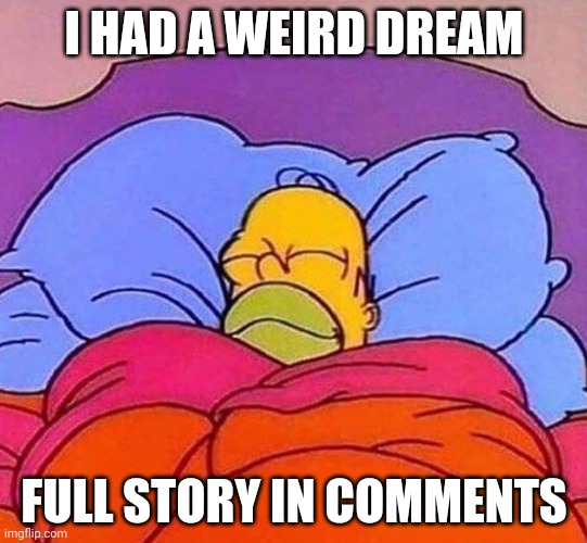 Homer Simpson sleeping peacefully | I HAD A WEIRD DREAM; FULL STORY IN COMMENTS | image tagged in homer simpson sleeping peacefully | made w/ Imgflip meme maker