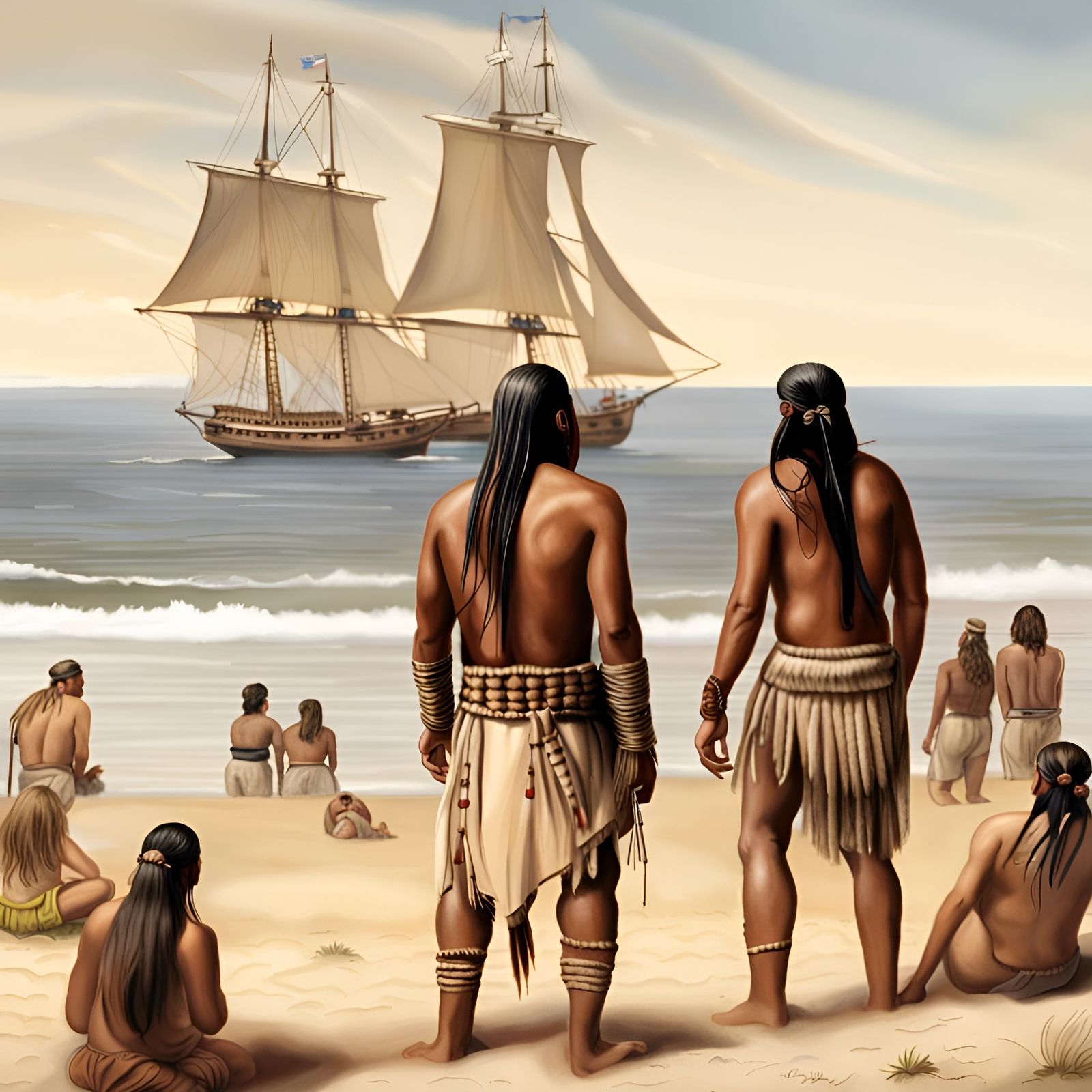 Native Americans watching European immigrants arrive Blank Meme Template