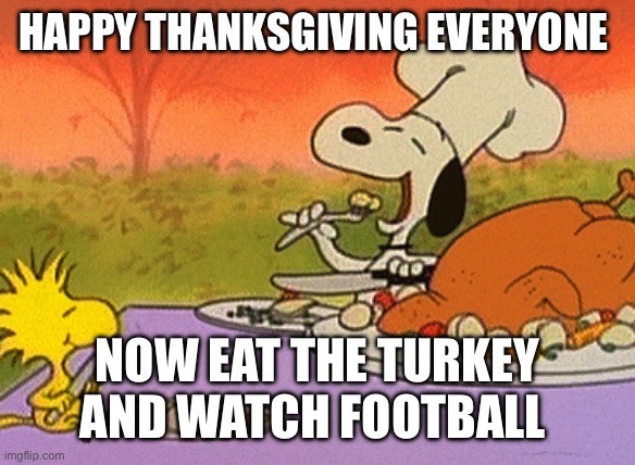 Charlie Brown thanksgiving  | HAPPY THANKSGIVING EVERYONE; NOW EAT THE TURKEY AND WATCH FOOTBALL | image tagged in charlie brown thanksgiving | made w/ Imgflip meme maker