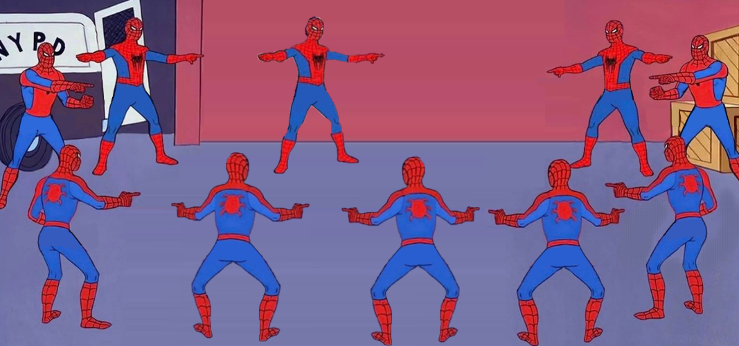 10 Spidermen Pointing Blank Meme Template