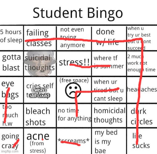 student bingo | i wish i still could | image tagged in student bingo | made w/ Imgflip meme maker