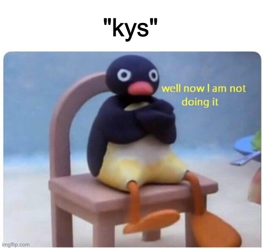 i will now be living out of spite | "kys" | image tagged in well now i'm not doing it | made w/ Imgflip meme maker