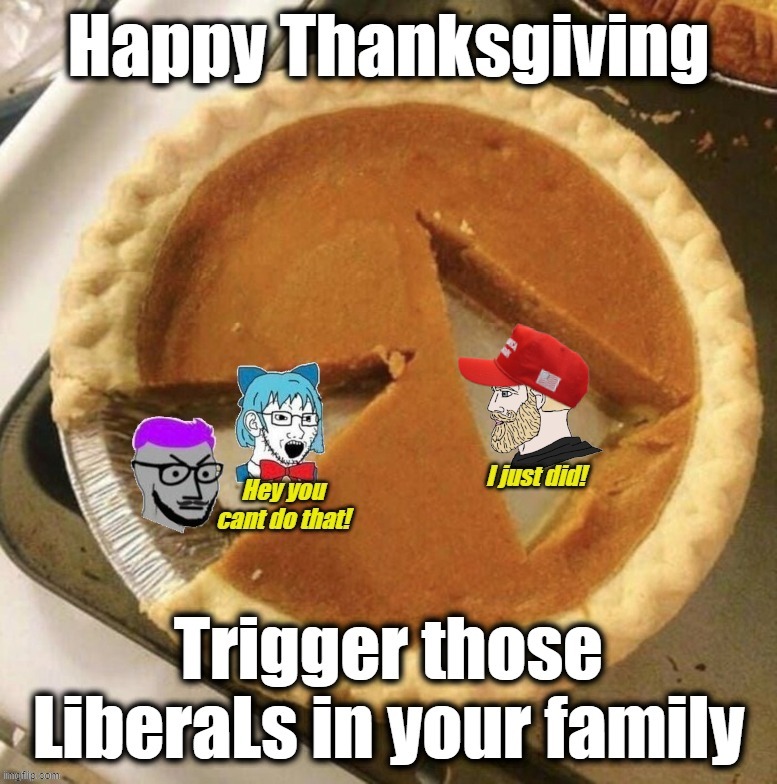 image tagged in happy thanksgiving,thanksgiving,pumpkin pie,liberals,democrats | made w/ Imgflip meme maker