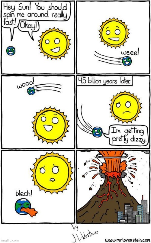 Spinning | image tagged in sun,earth,spin,volcano,comics,comics/cartoons | made w/ Imgflip meme maker