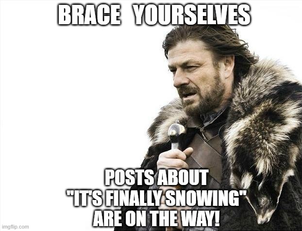 Brace Yourselves Snow is Coming | BRACE   YOURSELVES; POSTS ABOUT 
"IT'S FINALLY SNOWING" 
ARE ON THE WAY! | image tagged in memes,brace yourselves x is coming,snow,canada,it's coming | made w/ Imgflip meme maker