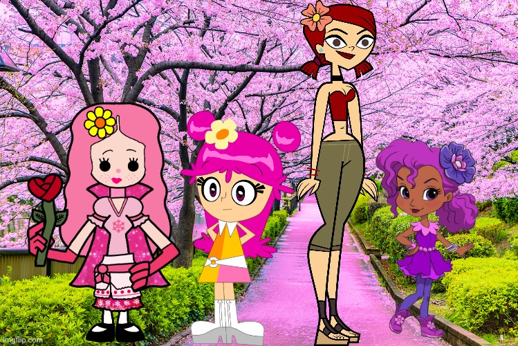 Girls Wearing Flowers | image tagged in cherry blossoms in tokyo,hero 108,total drama,hi hi puffy amiyumi,hi hi puffy ami yumi,rainbow rangers | made w/ Imgflip meme maker