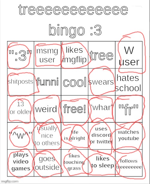 treeeeeeeeee bingo :3 | image tagged in treeeeeeeeee bingo 3 | made w/ Imgflip meme maker