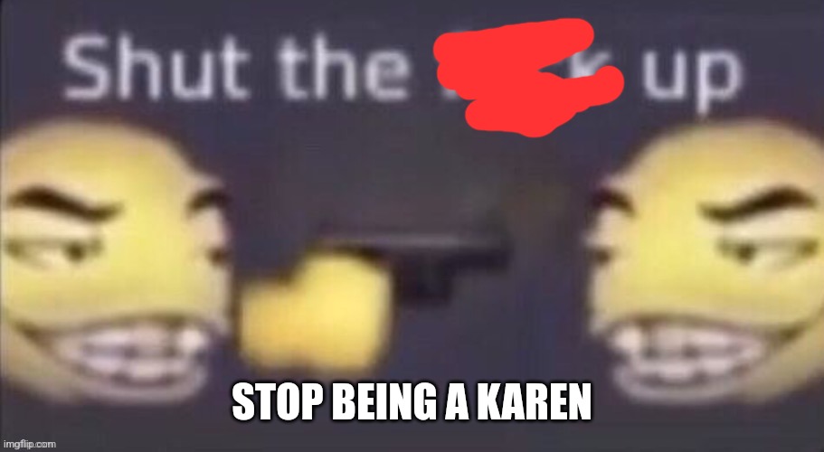stfu | STOP BEING A KAREN | image tagged in stfu | made w/ Imgflip meme maker