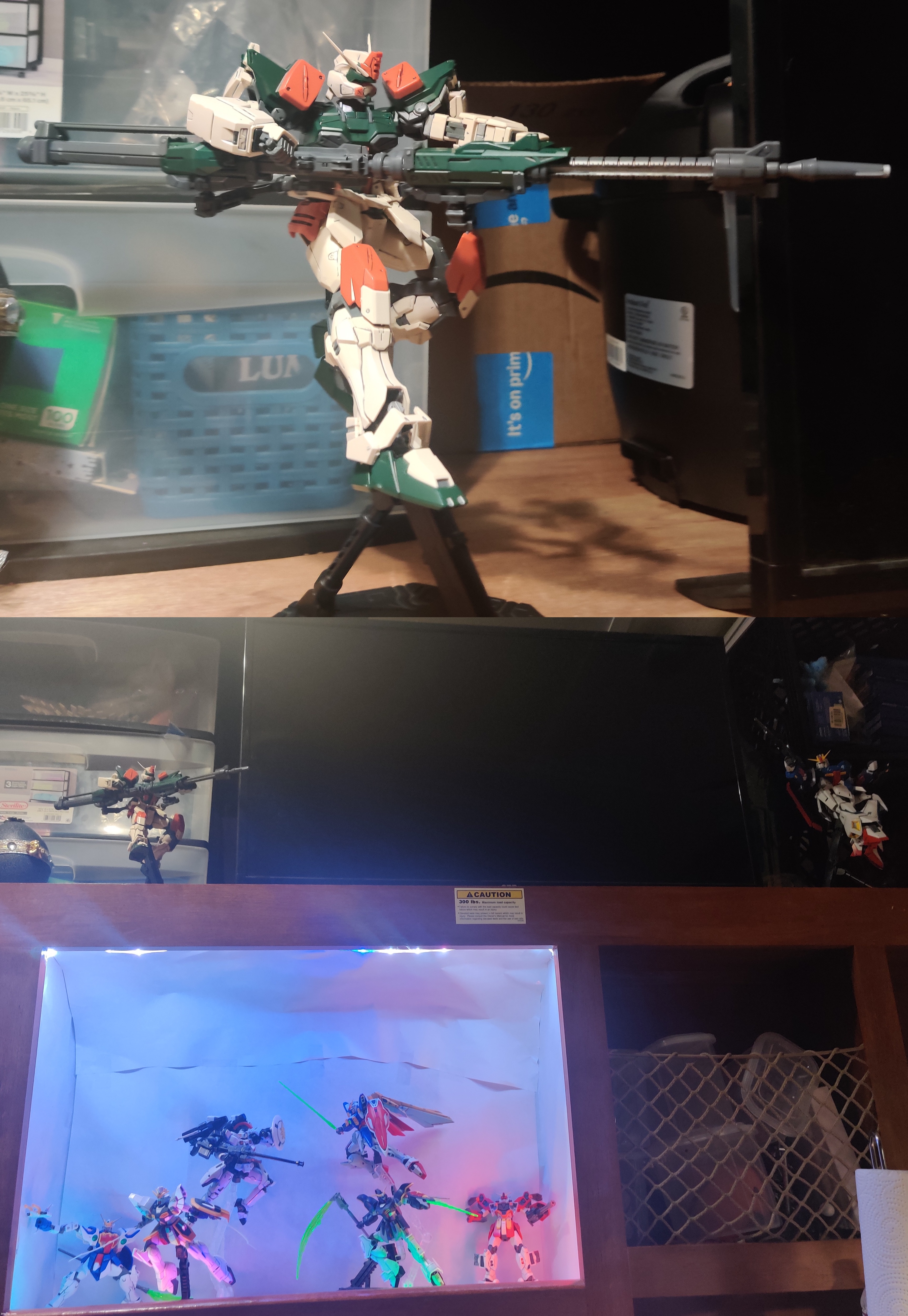 MG Buster Gundam has earned a spot next to the TV, might adjust the pose though since the legs look a little weird from my chair | made w/ Imgflip meme maker