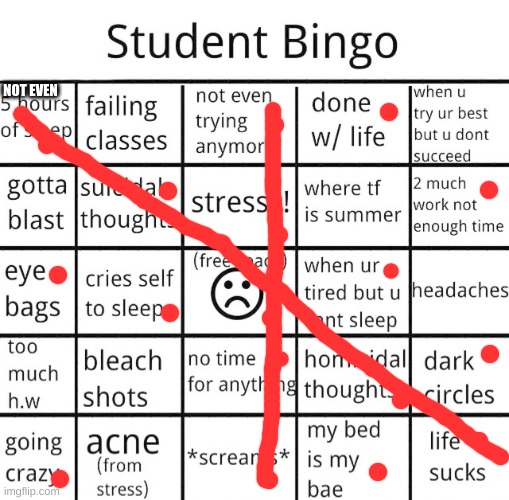 real. | NOT EVEN | image tagged in student bingo | made w/ Imgflip meme maker