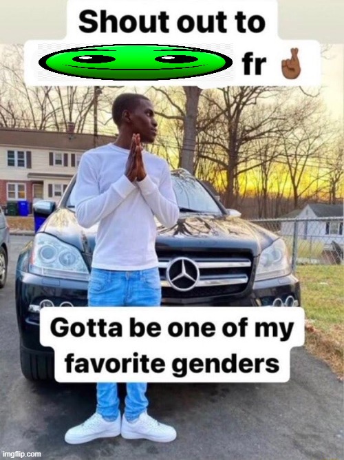 Shout out to.... Gotta be one of my favorite genders | image tagged in shout out to gotta be one of my favorite genders | made w/ Imgflip meme maker