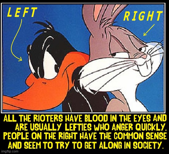 I've never met a Leftie who wasn't quick to rage | image tagged in vince vance,bugs bunny,daffy duck,liberal vs conservative,right vs left,common sense | made w/ Imgflip meme maker