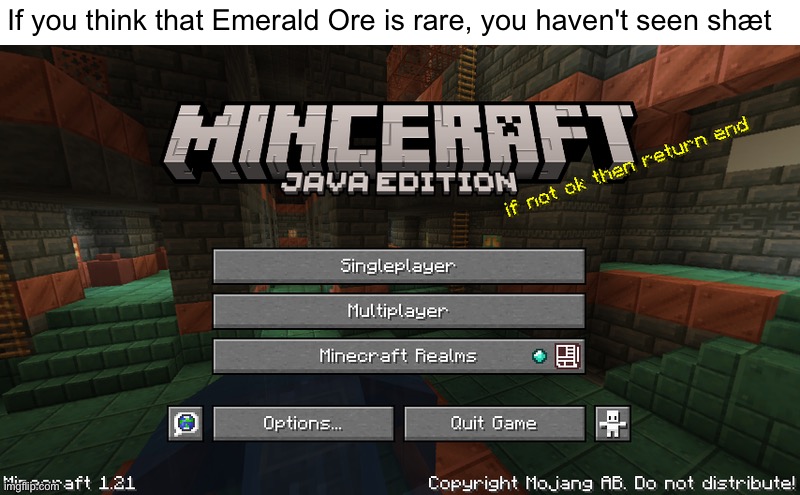 Image source: Minecraft Wiki - Easter Eggs | If you think that Emerald Ore is rare, you haven't seen shæt | image tagged in memes,minecraft,easter egg,rare | made w/ Imgflip meme maker