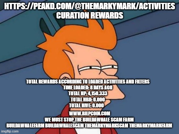 Futurama Fry Meme | HTTPS://PEAKD.COM/@THEMARKYMARK/ACTIVITIES  CURATION REWARDS; TOTAL REWARDS ACCORDING TO LOADED ACTIVITIES AND FILTERS
TIME LOADED: 8 DAYS AGO
TOTAL HP: 4,150.333
TOTAL HBD: 0.000
TOTAL HIVE: 0.000; WWW.BILPCOIN.COM

WE MUST STOP THE BUILDAWHALE SCAM FARM 

BUILDAWHALEFARM BUILDAWHALESCAM THEMARKYMARKSCAM THEMARKYMARKFARM | image tagged in memes,futurama fry | made w/ Imgflip meme maker