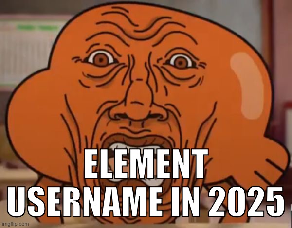 gumball darwin upset | ELEMENT USERNAME IN 2025 | image tagged in gumball darwin upset | made w/ Imgflip meme maker