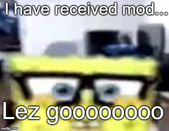 Ronnie Mcsponge | I have received mod... Lez goooooooo | image tagged in ronnie mcsponge | made w/ Imgflip meme maker