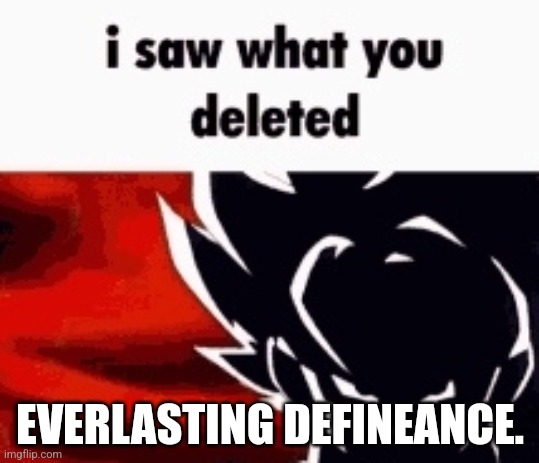 i saw what you deleted | EVERLASTING DEFINEANCE. | image tagged in i saw what you deleted | made w/ Imgflip meme maker